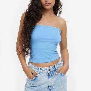 Light Blue Strapless Top, Baby Blue Tube Top Slightly Cropped Crop Top